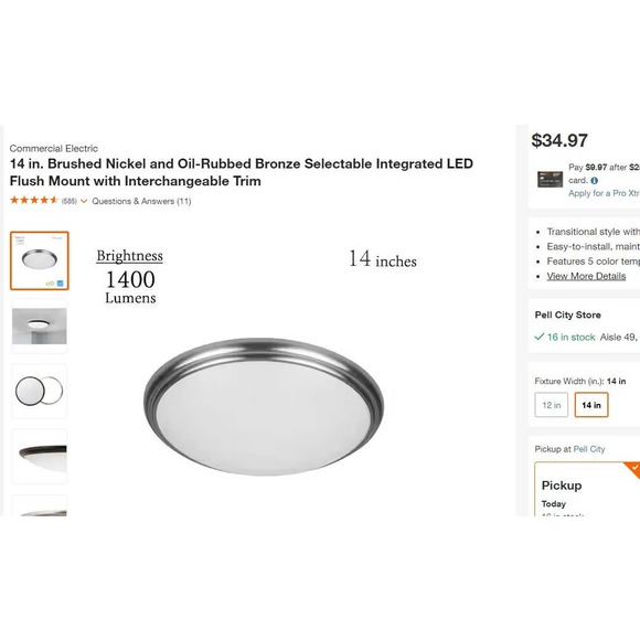 14" Brushed Nickel or Oil-Rubbed Bronze Selectable LED Flush Mount (PARTS USE) - Picture 2 of 8